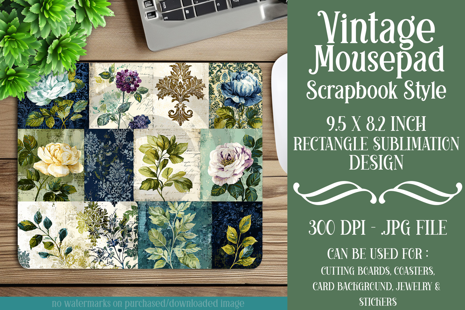Vintage Mousepad, Sublimation Mousepad, Scrapbook Style, d8 product image 1