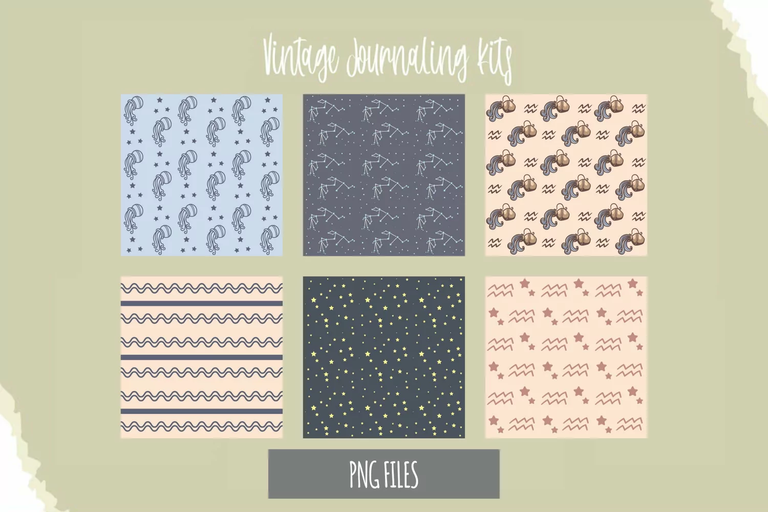 Vintage Aquarius Sign Seamless Pattern Paper Packs product image 1