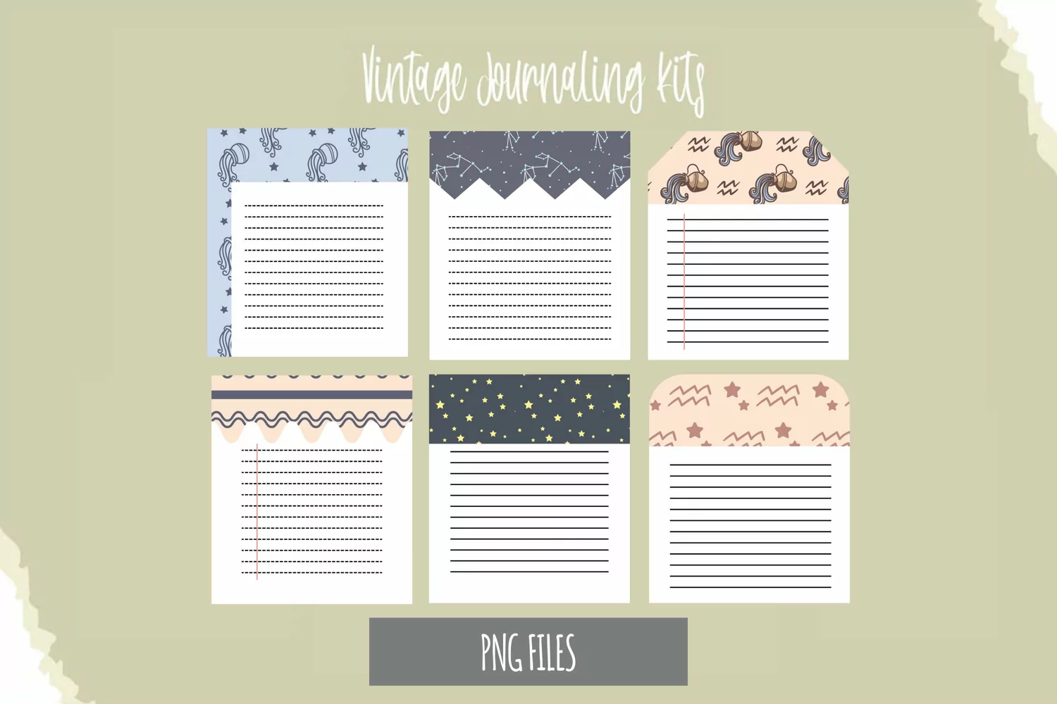 Vintage Aquarius Sign Seamless Pattern Journaling Page product image 1