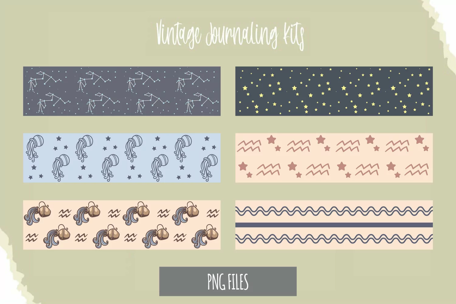 Vintage Aquarius Sign Seamless Pattern Strips product image 1