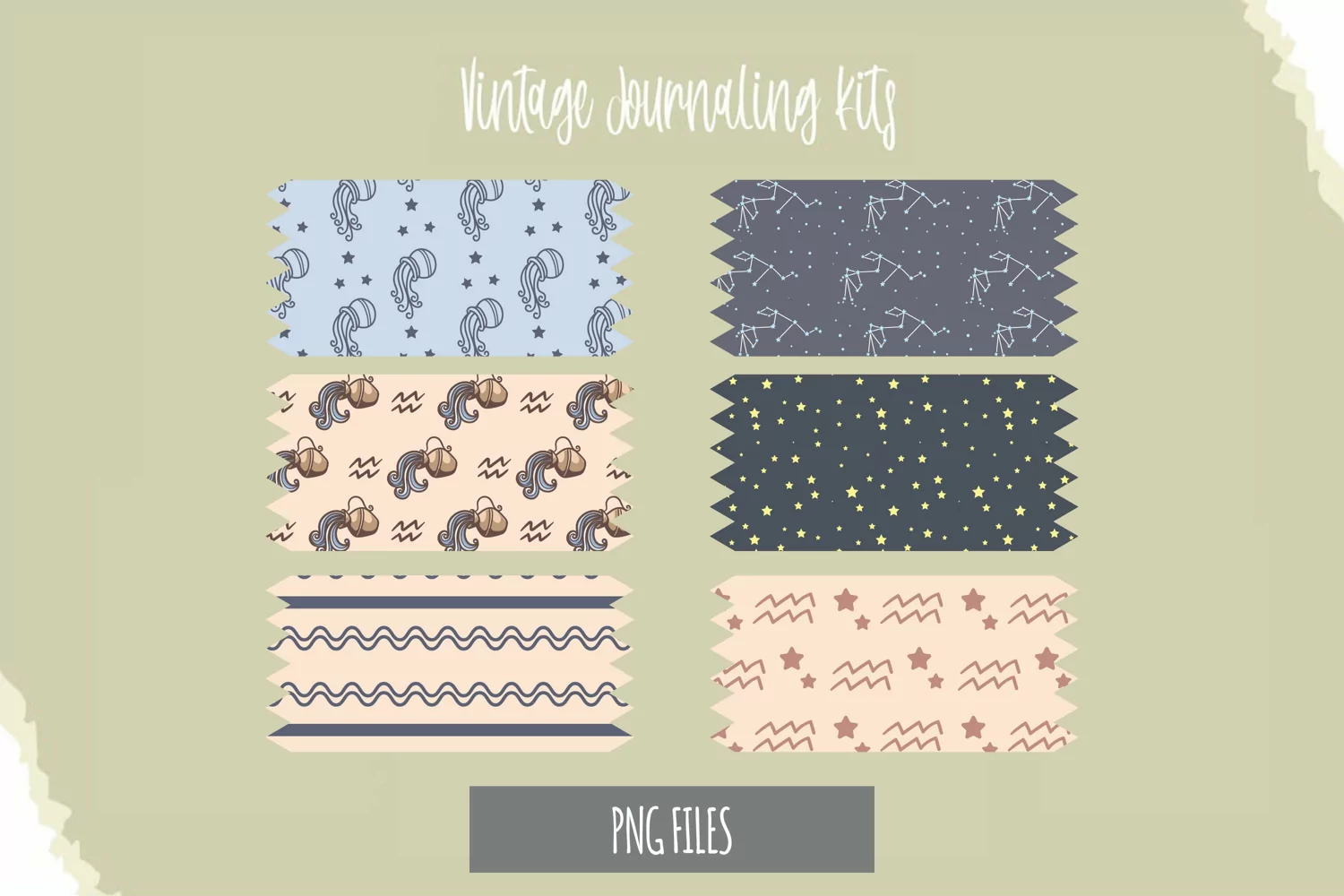Vintage Aquarius Sign Seamless Pattern Tape product image 1