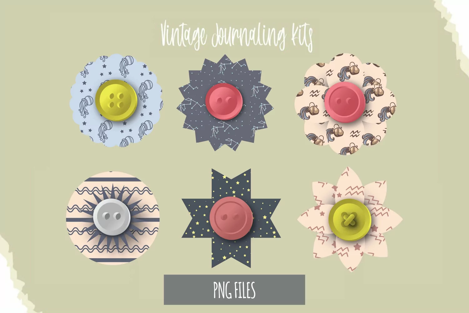 Vintage Aquarius Sign Seamless Pattern with Buttons product image 1