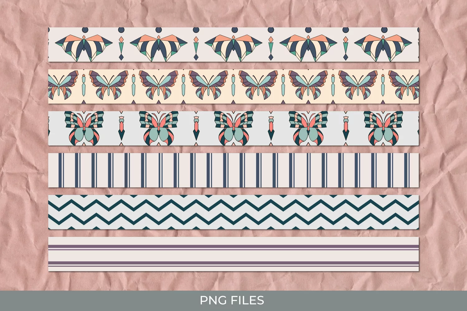 Vintage Art Deco Butterfly Seamless Pattern Strips product image 1