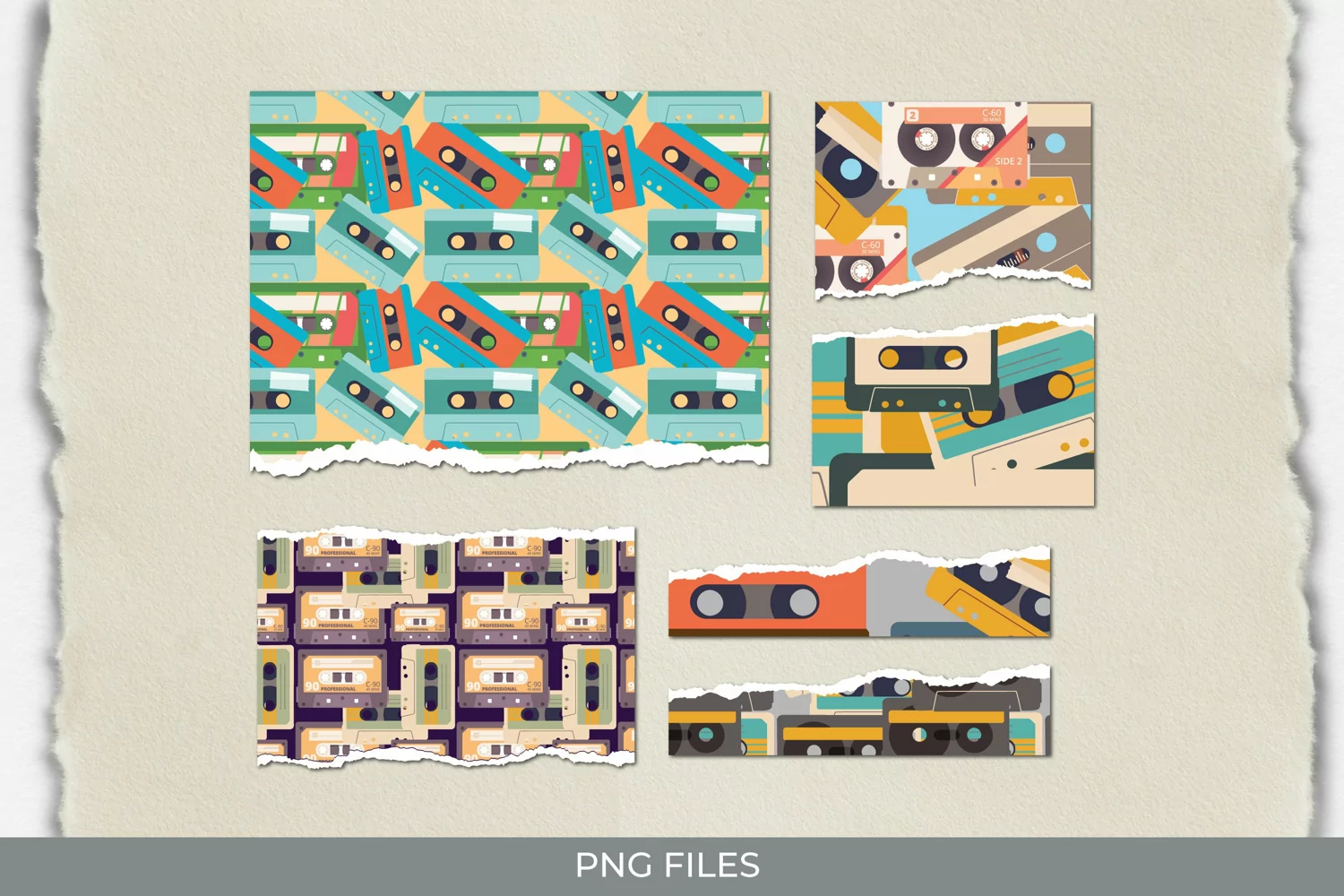 Vintage Audio Cassette Pattern Torn Paper product image 1