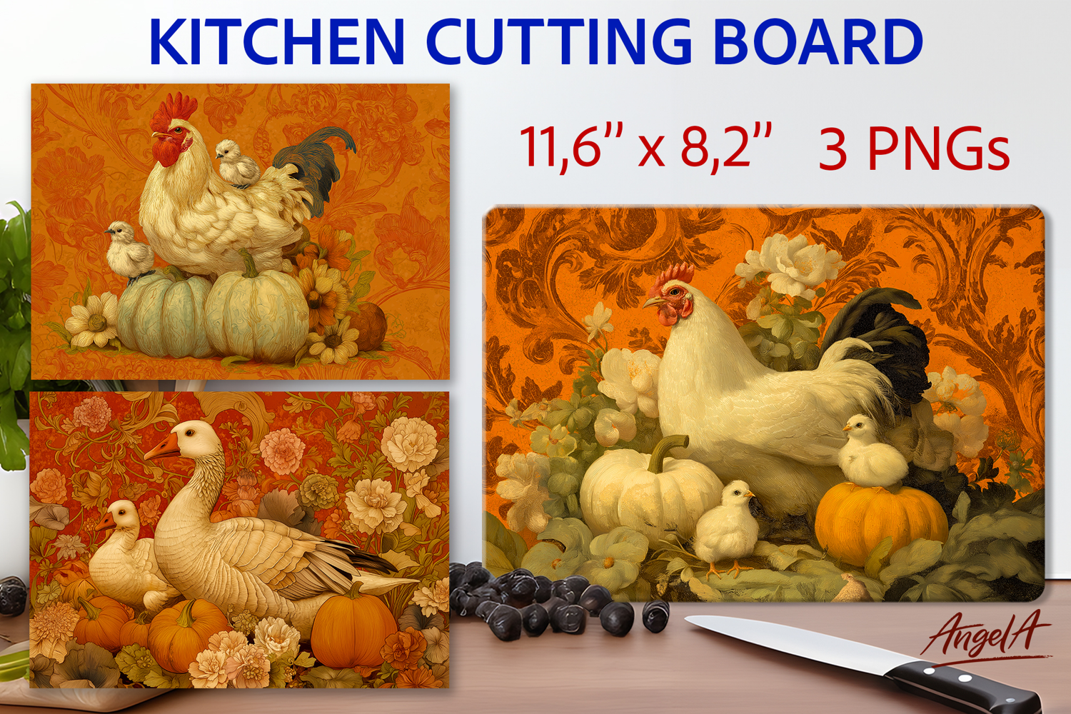 Cutting board sublimation Farmhouse Kitchen Goose Chicken product image 1