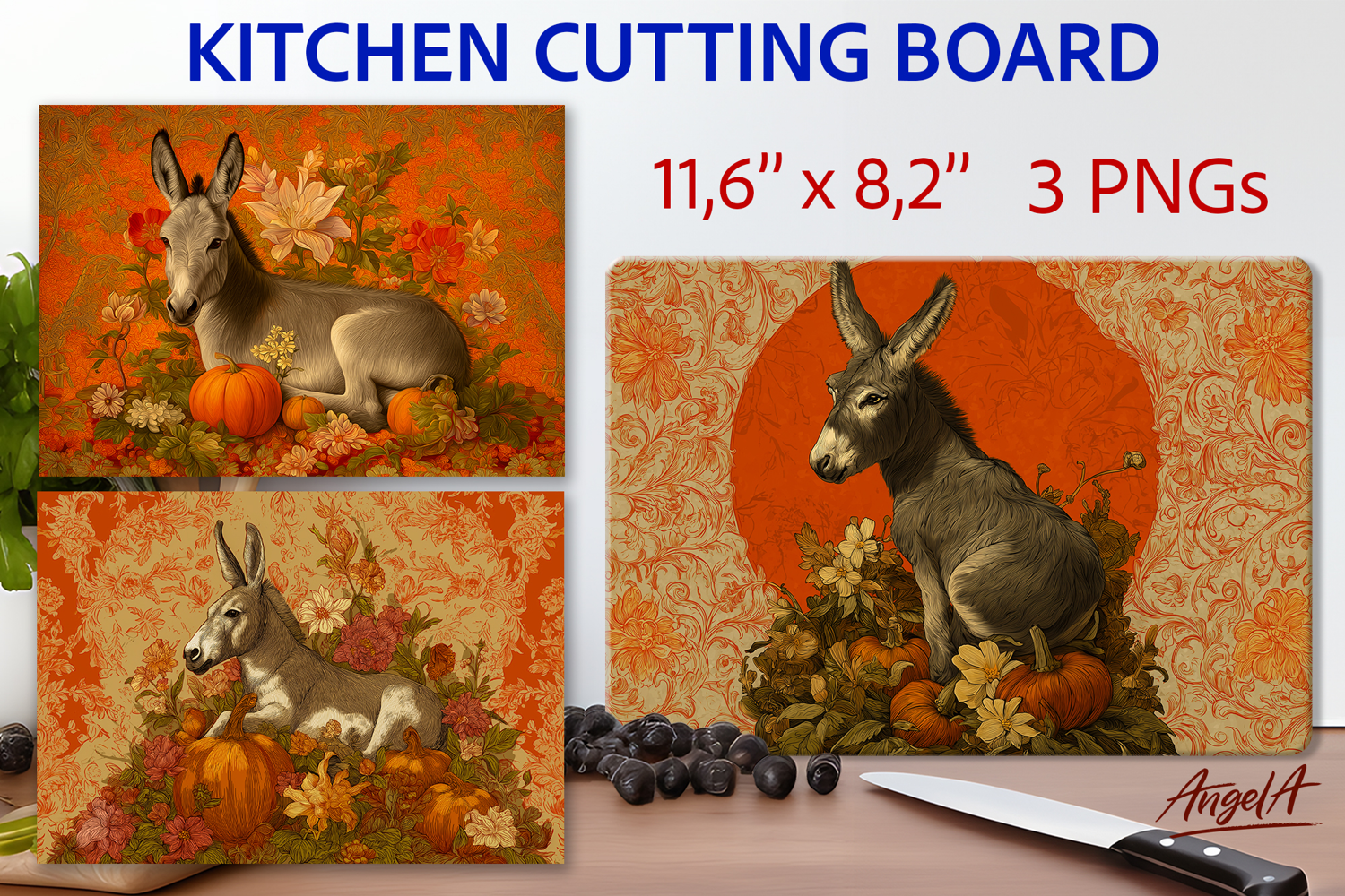 Glass cutting board sublimation Farmhouse Kitchen Donkey PNG product image 1