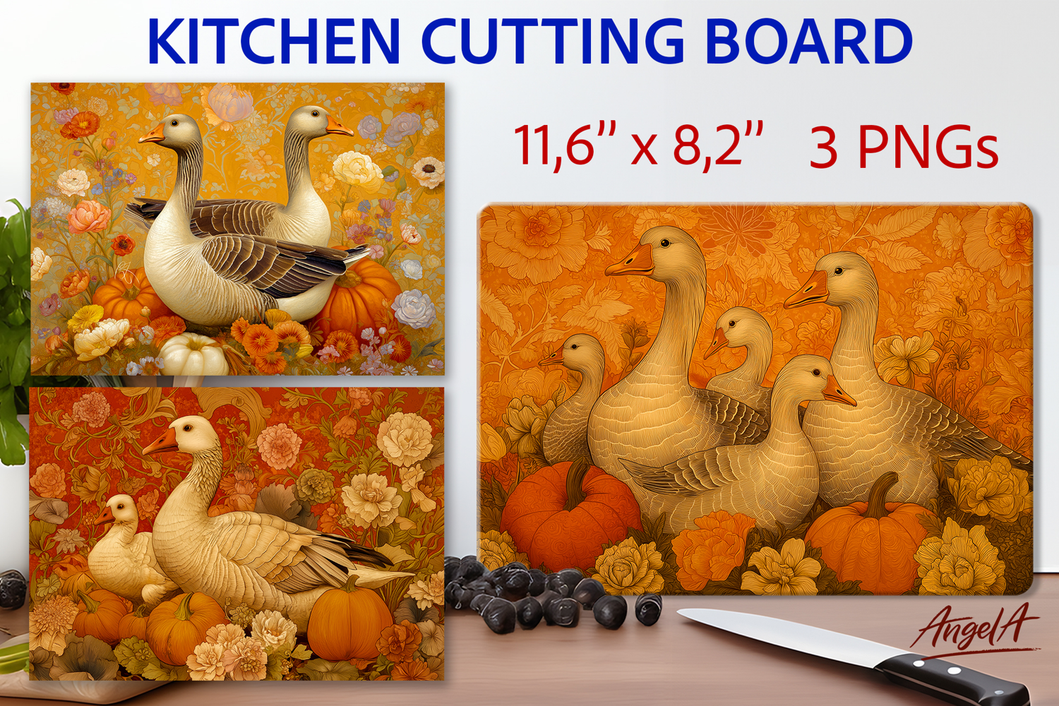 Glass cutting board sublimation Farmhouse Kitchen Goose PNG product image 1