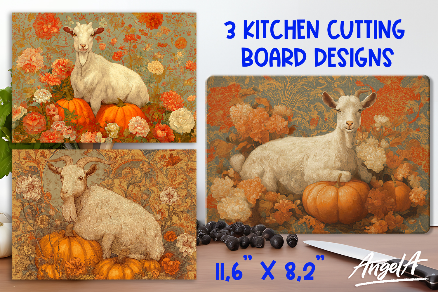 Kitchen Cutting board sublimation Farm animal goat Autumn product image 1