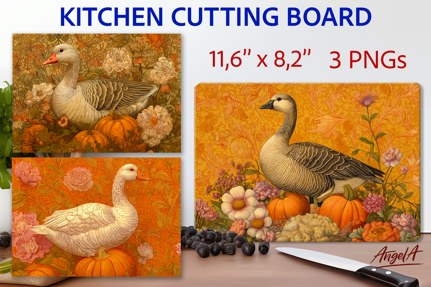 Cutting board sublimation Farmhouse Kitchen Goose pumpkin product image 1