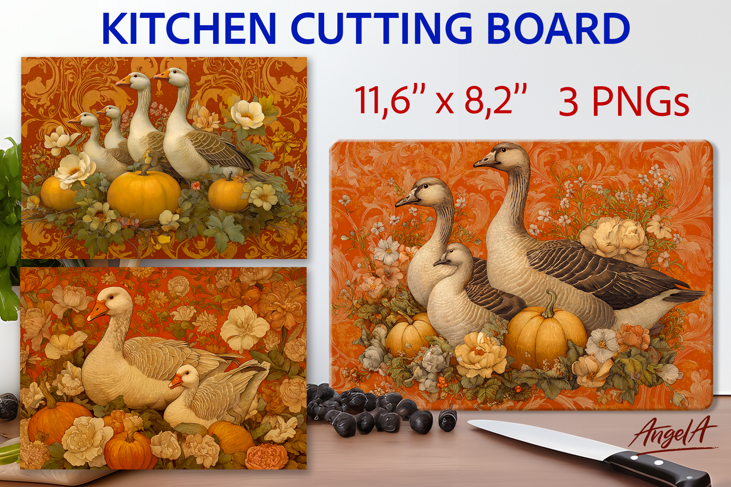 Cutting board sublimation Farmhouse Kitchen Goose Autumn product image 1