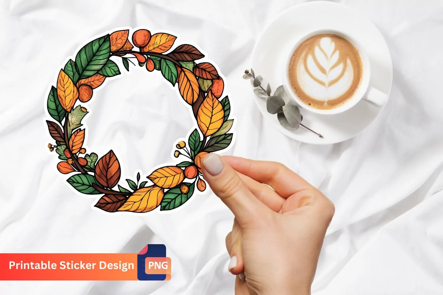 Vintage Autumn Leaves Wreath Sticker, Rustic Fall Sticker product image 1