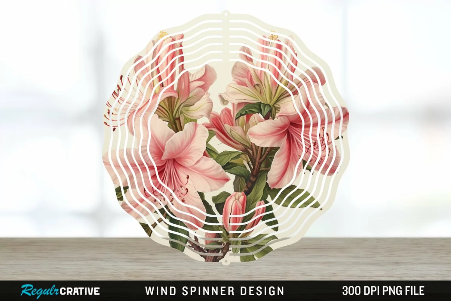 Vintage Azalea Flowers Wind Spinner Sublimation Design PNG product image 1