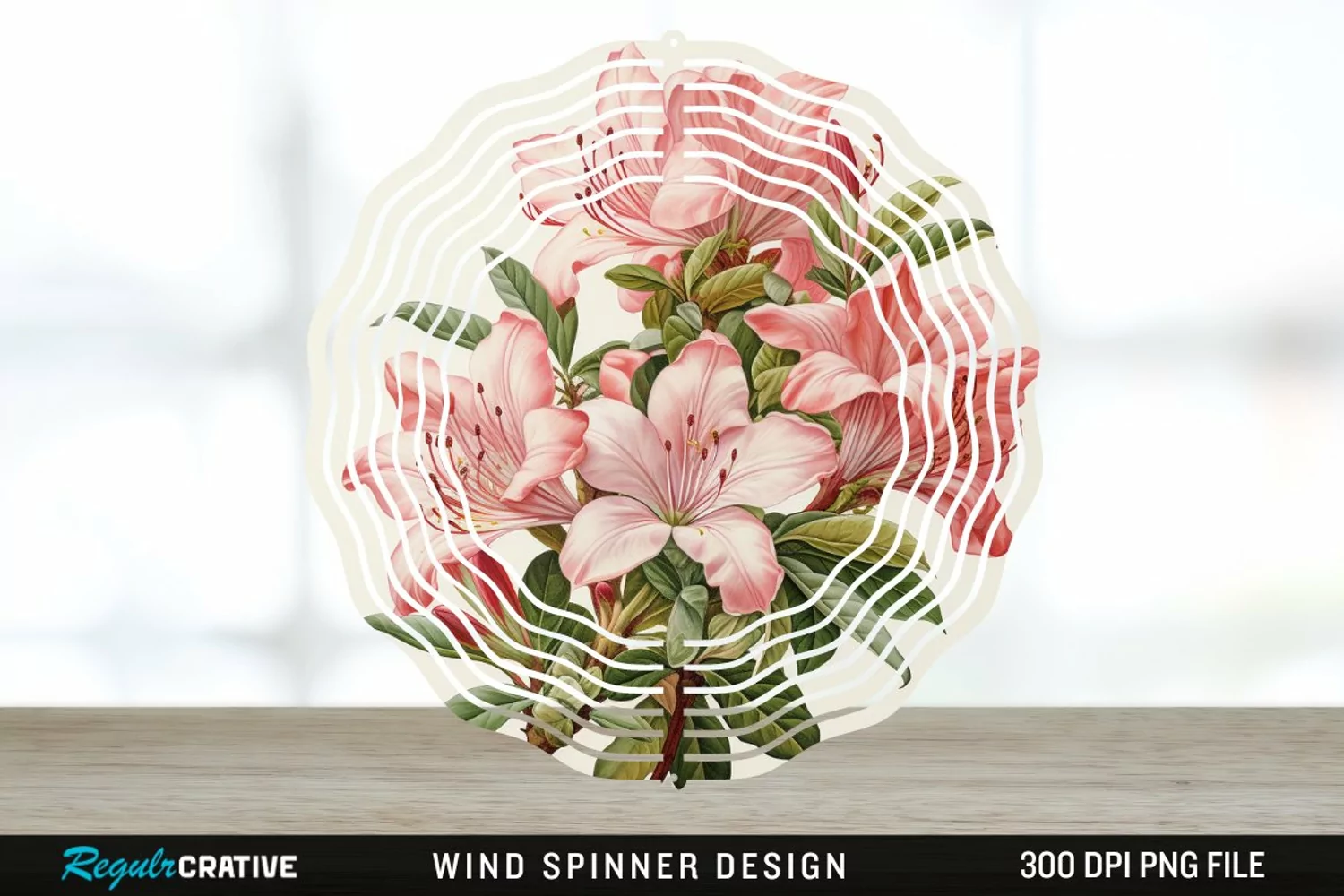 Vintage Azalea Flowers Wind Spinner Sublimation Design PNG product image 1