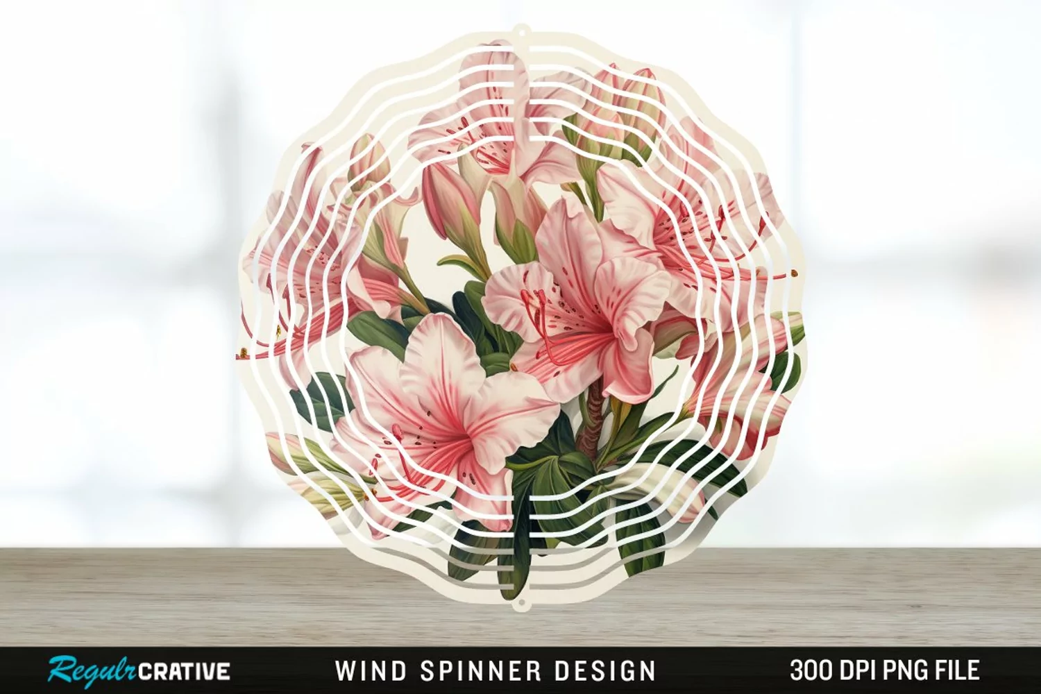 Vintage Azalea Flowers Wind Spinner Sublimation Design PNG product image 1