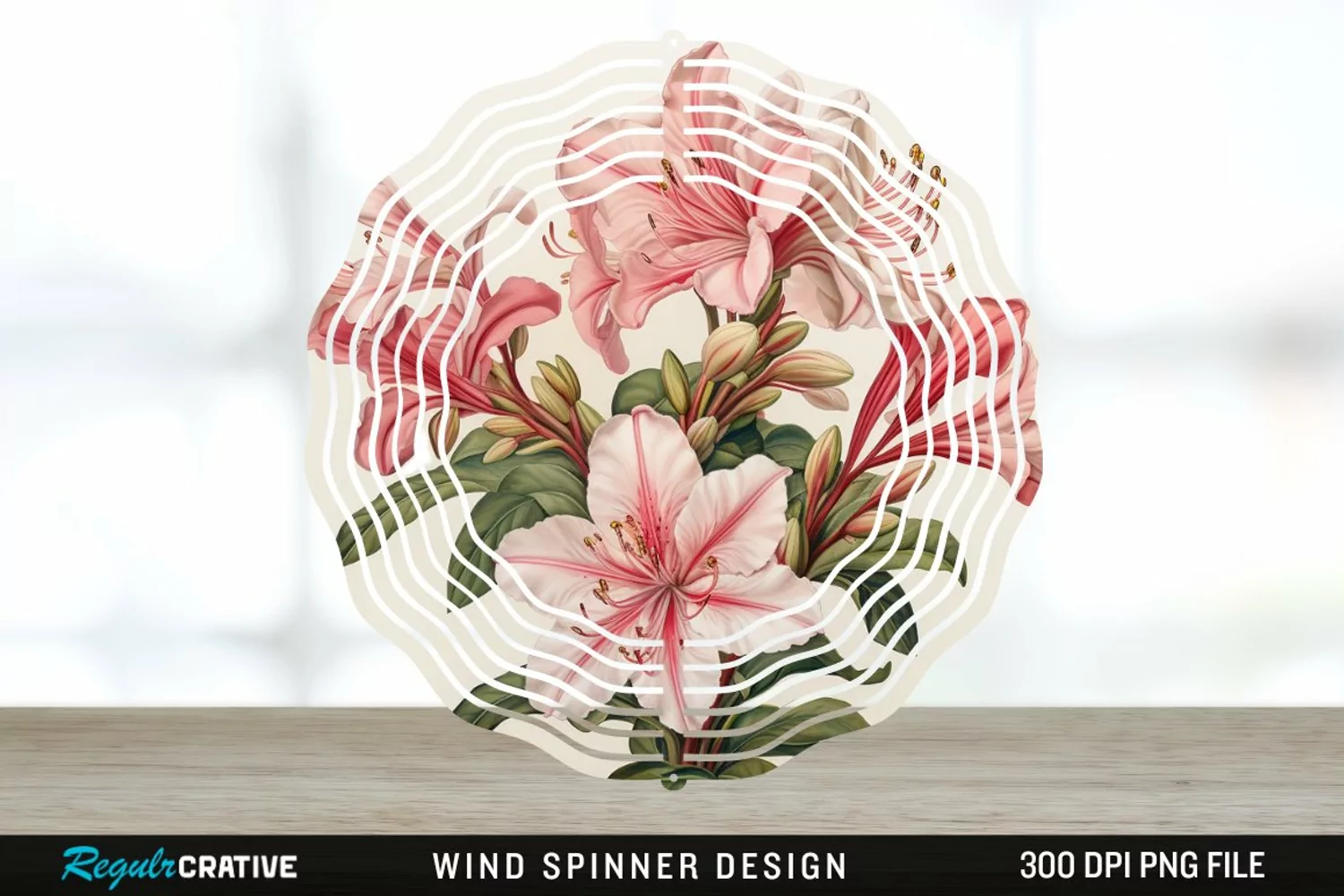 Vintage Azalea Flowers Wind Spinner Sublimation Design PNG product image 1