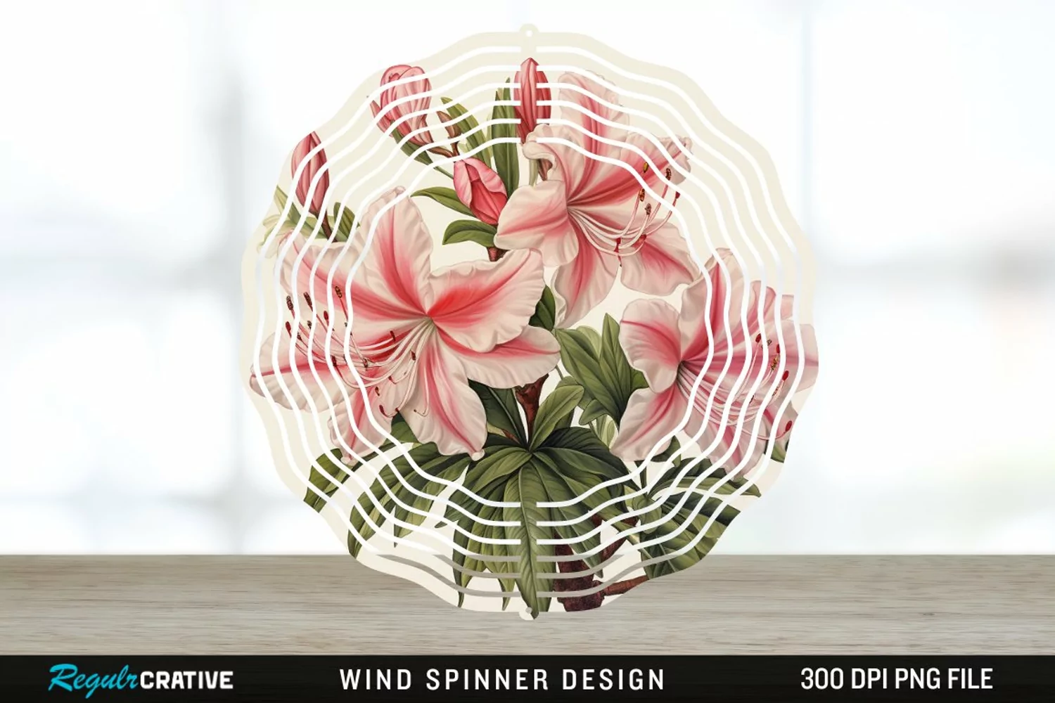 Vintage Azalea Flowers Wind Spinner Sublimation Design PNG product image 1