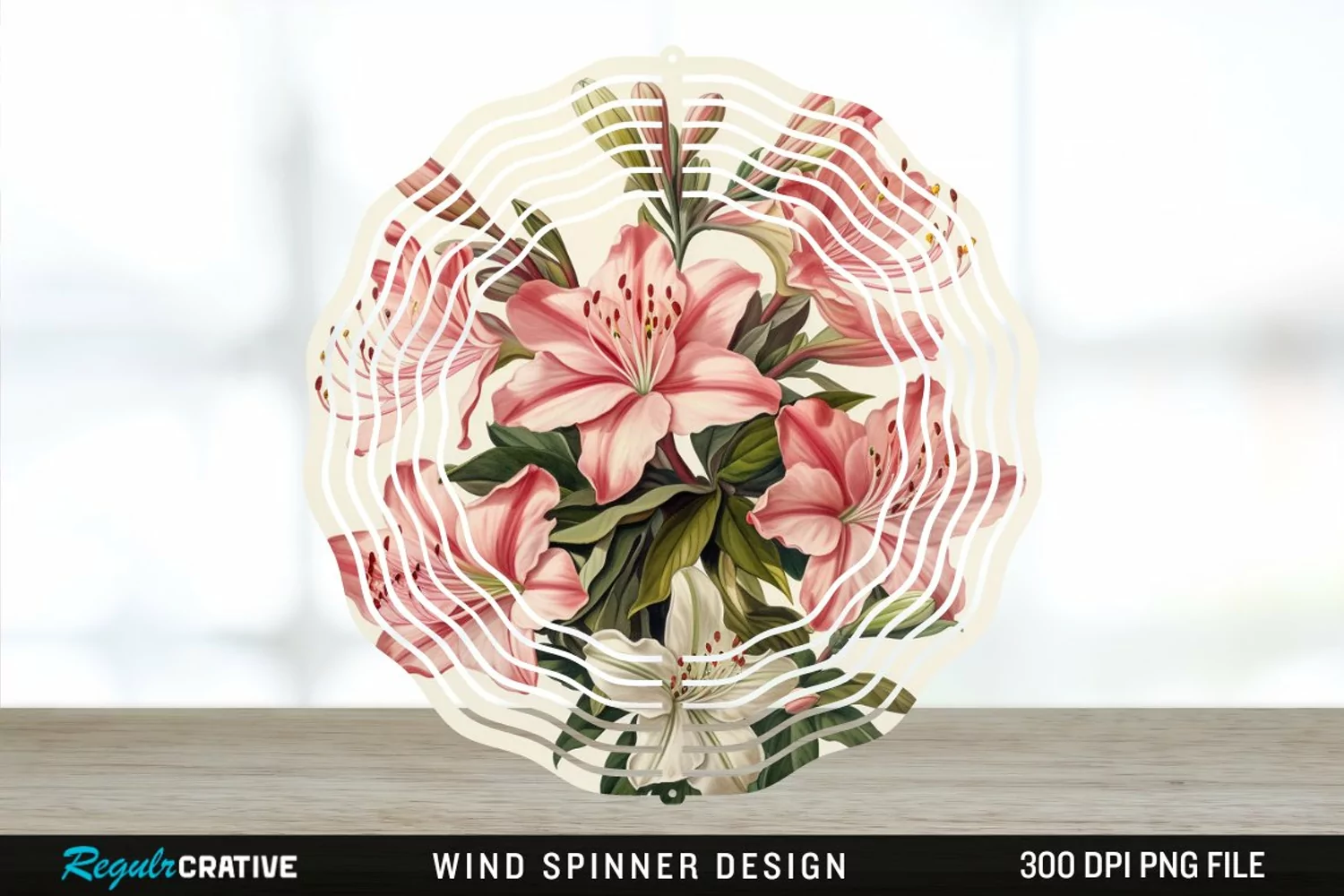 Vintage Azalea Flowers Wind Spinner Sublimation Design PNG product image 1