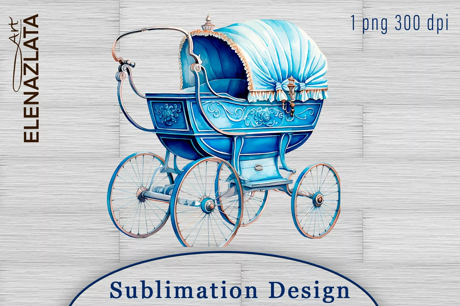 Vintage Baby Stroller Watercolor Clipart product image 1
