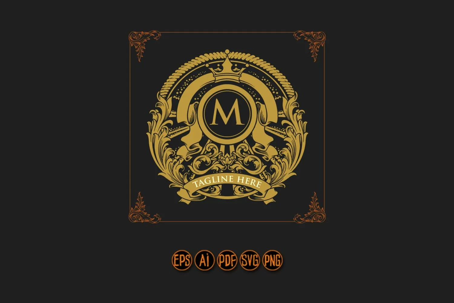 Vintage badge gold label crown shield floral svg product image 1