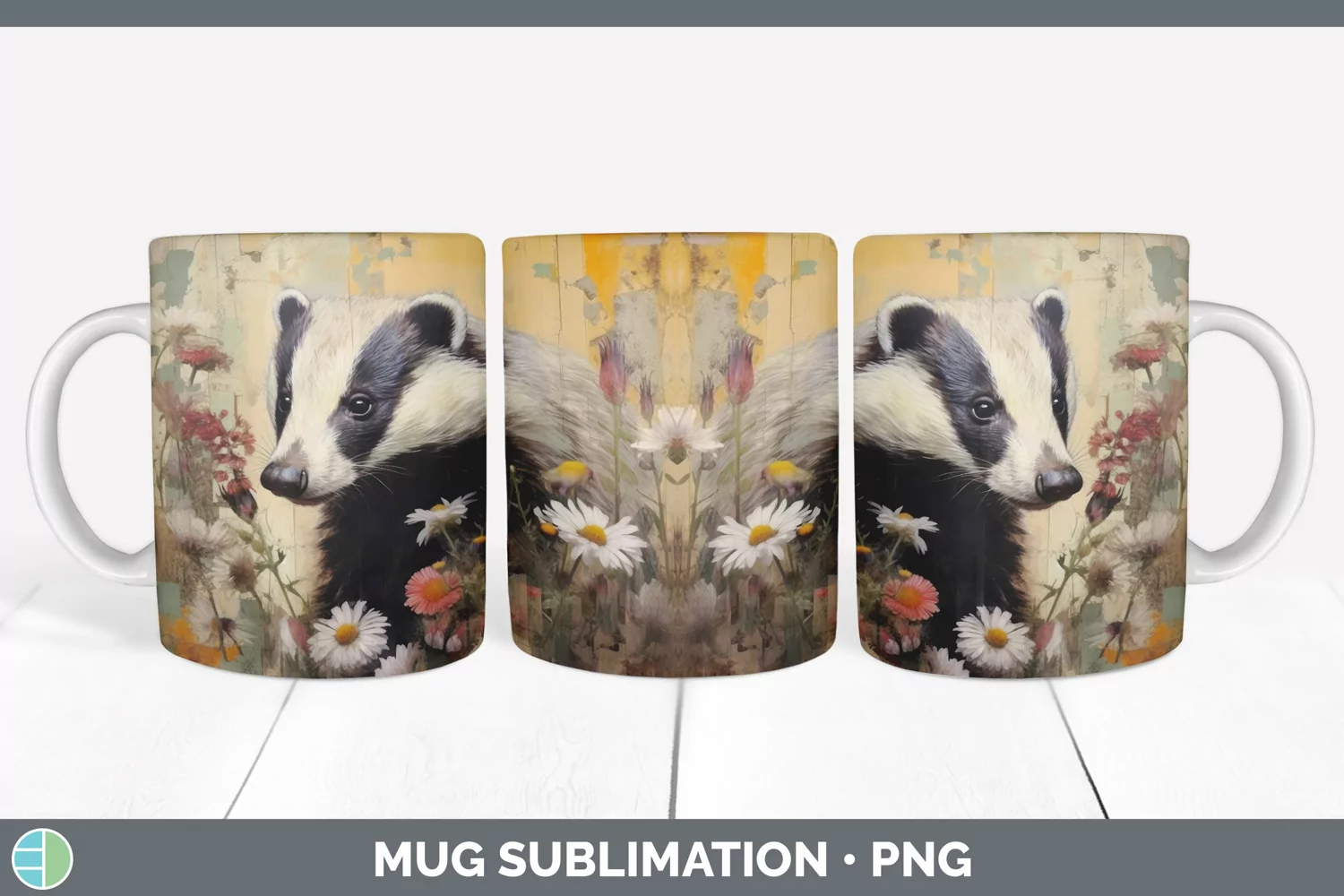 GorgeousDecoupage Badgers Mug Wrap design.