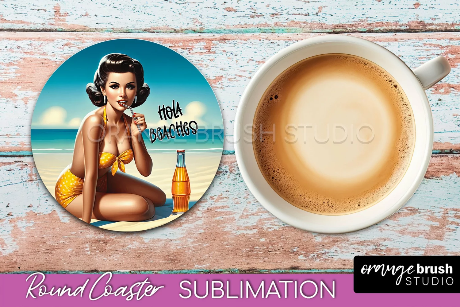 Pin Up Girl Coaster - Sarcastic Quote Beach Round Coaster product image 1