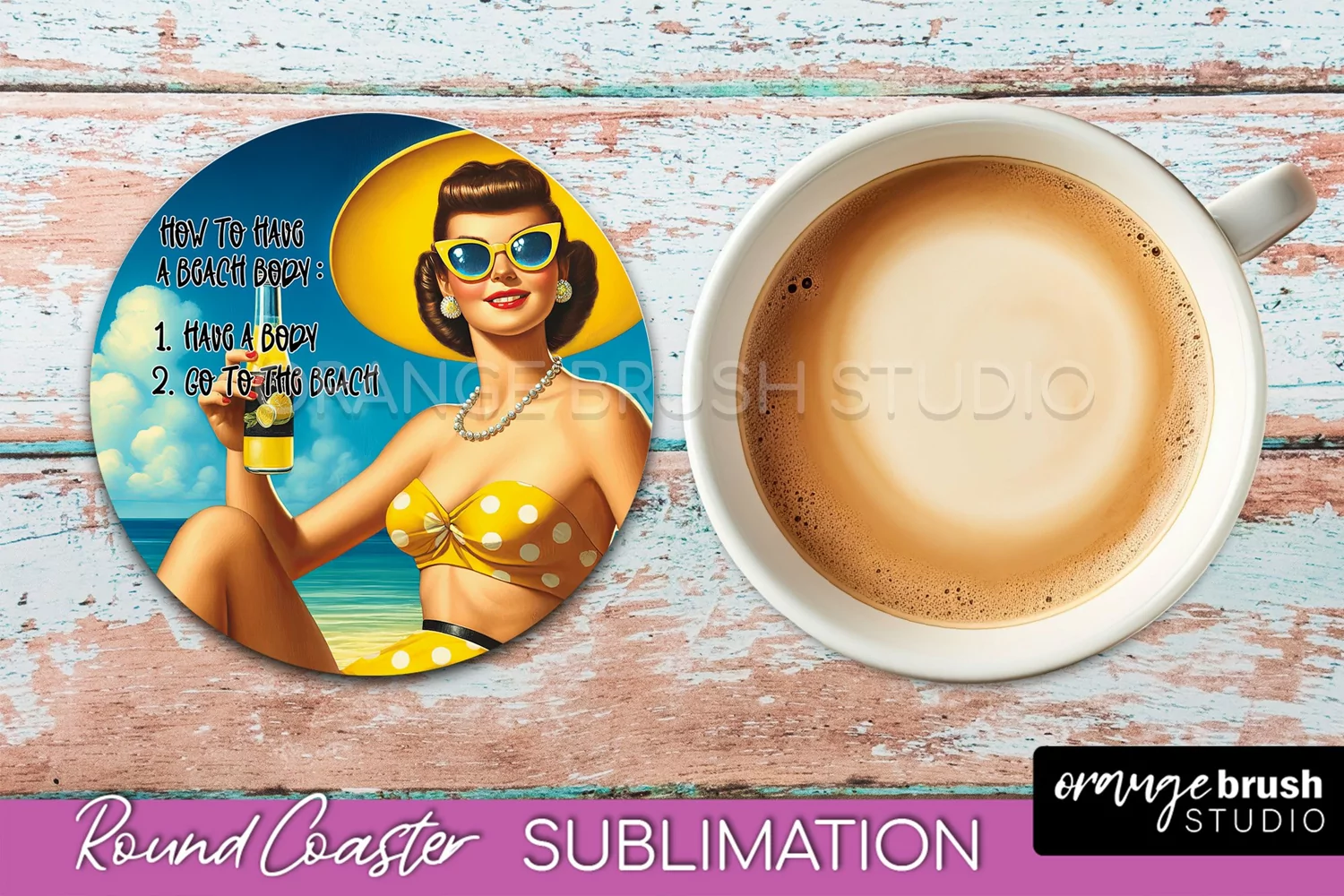 Pin Up Girl Coaster - Sarcastic Quote Beach Round Coaster product image 1