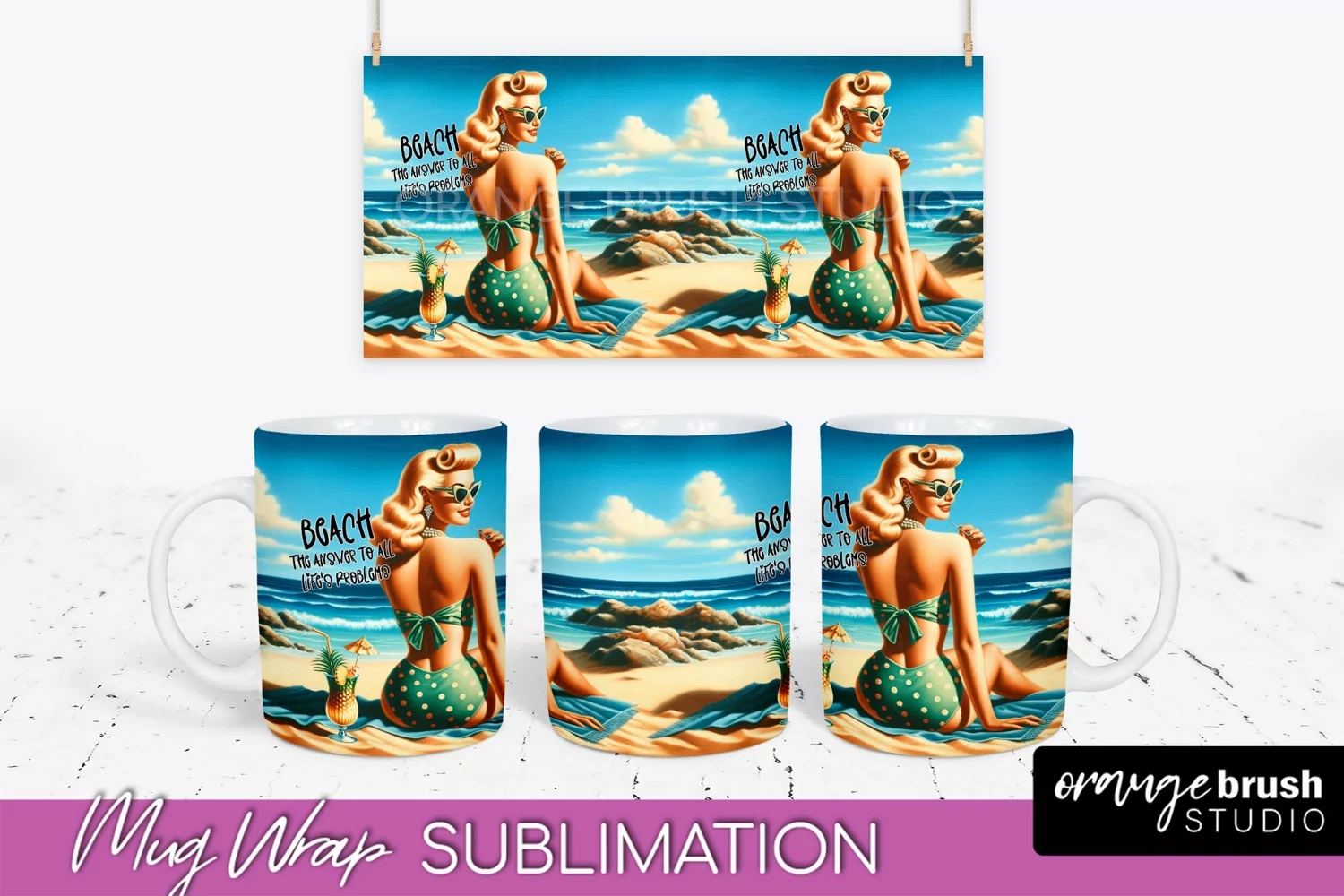 Pin Up Girl Mug Wrap - Sarcastic Quote Beach Mug Sublimation product image 1
