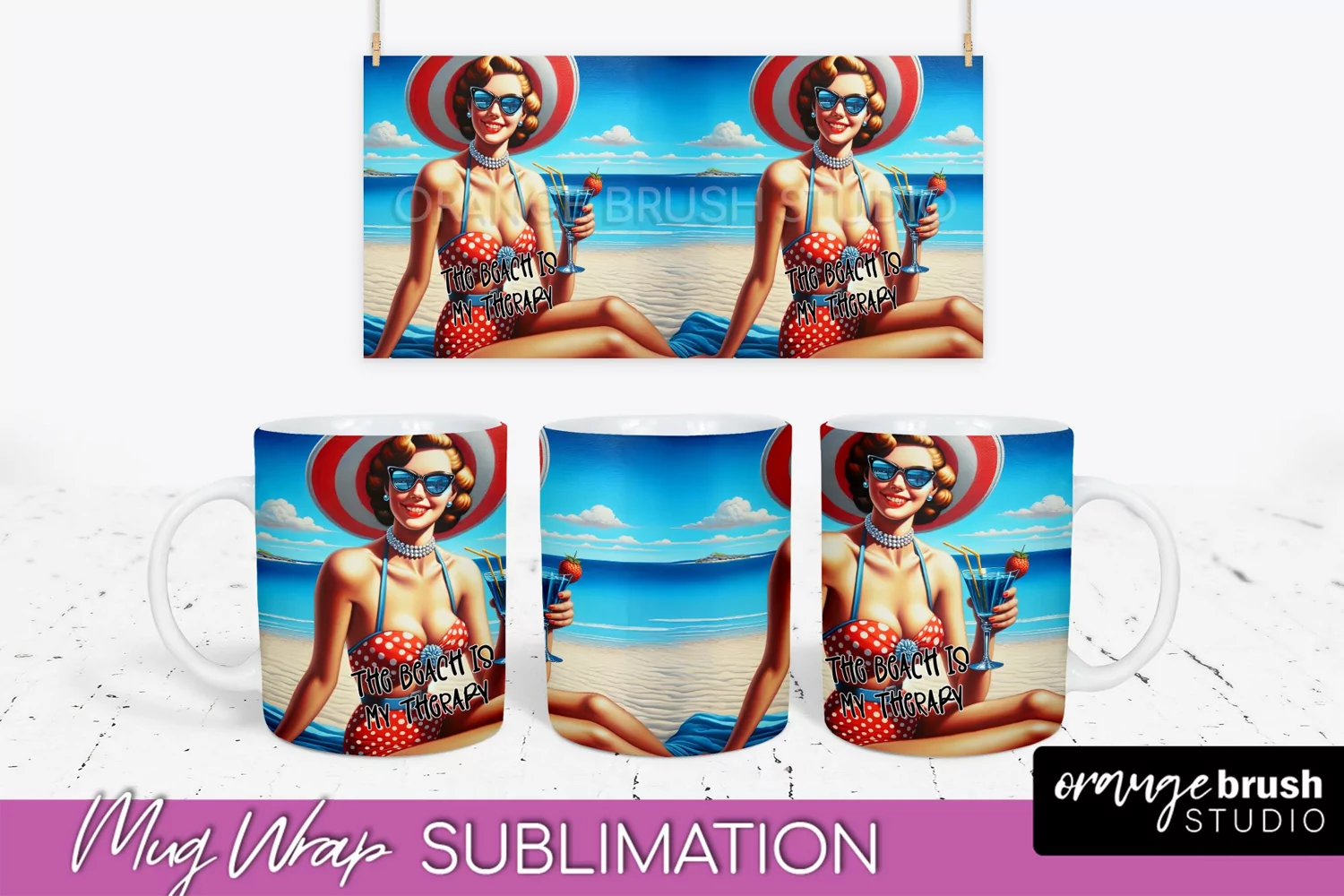 Pin Up Girl Mug Wrap - Sarcastic Quote Beach Mug Sublimation product image 1