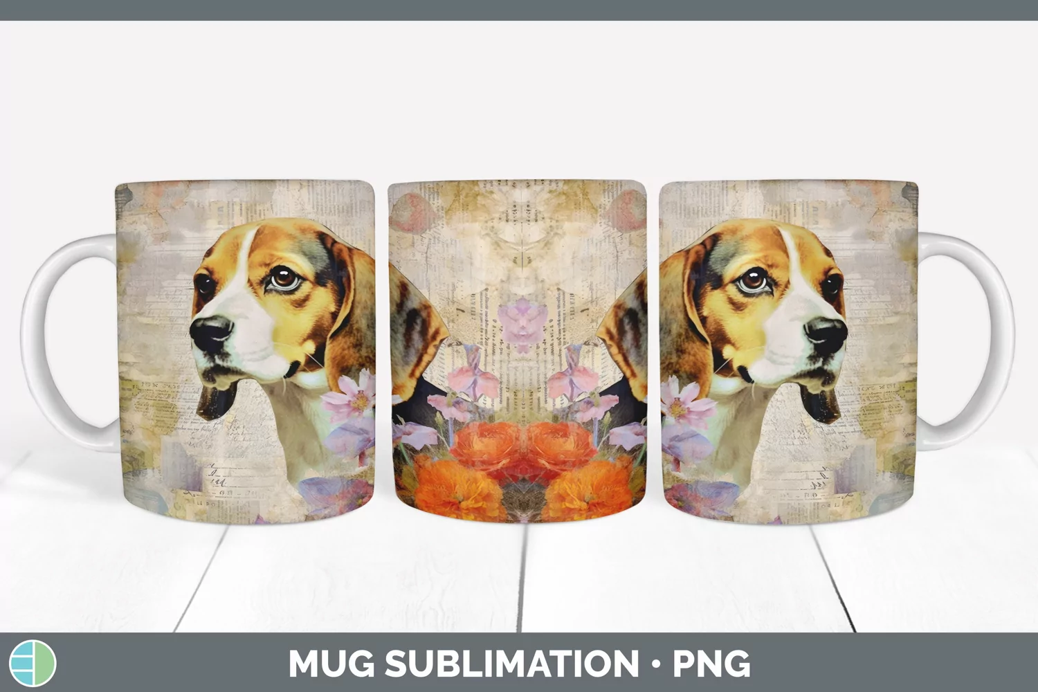 GorgeousDecoupage Beagles Mug Wrap design.