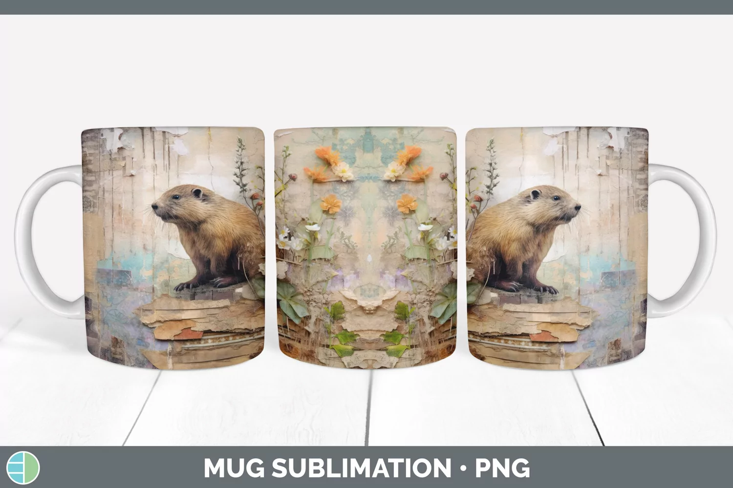 GorgeousDecoupage Beavers Mug Wrap design.