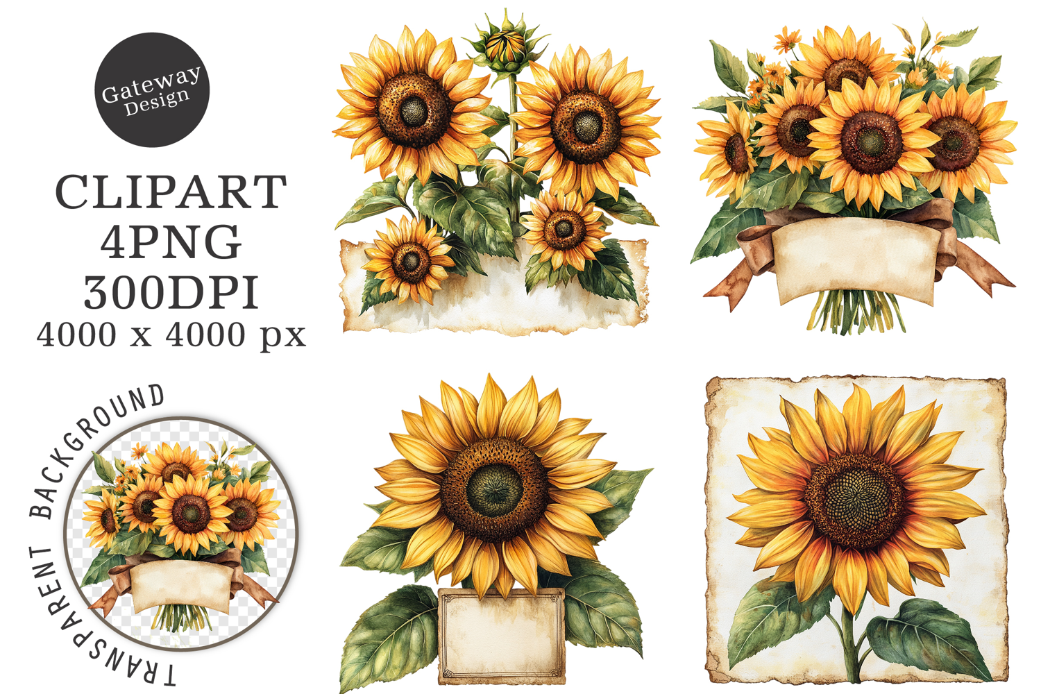 Vintage Bee Honey Sunflower Label PNG product image 1