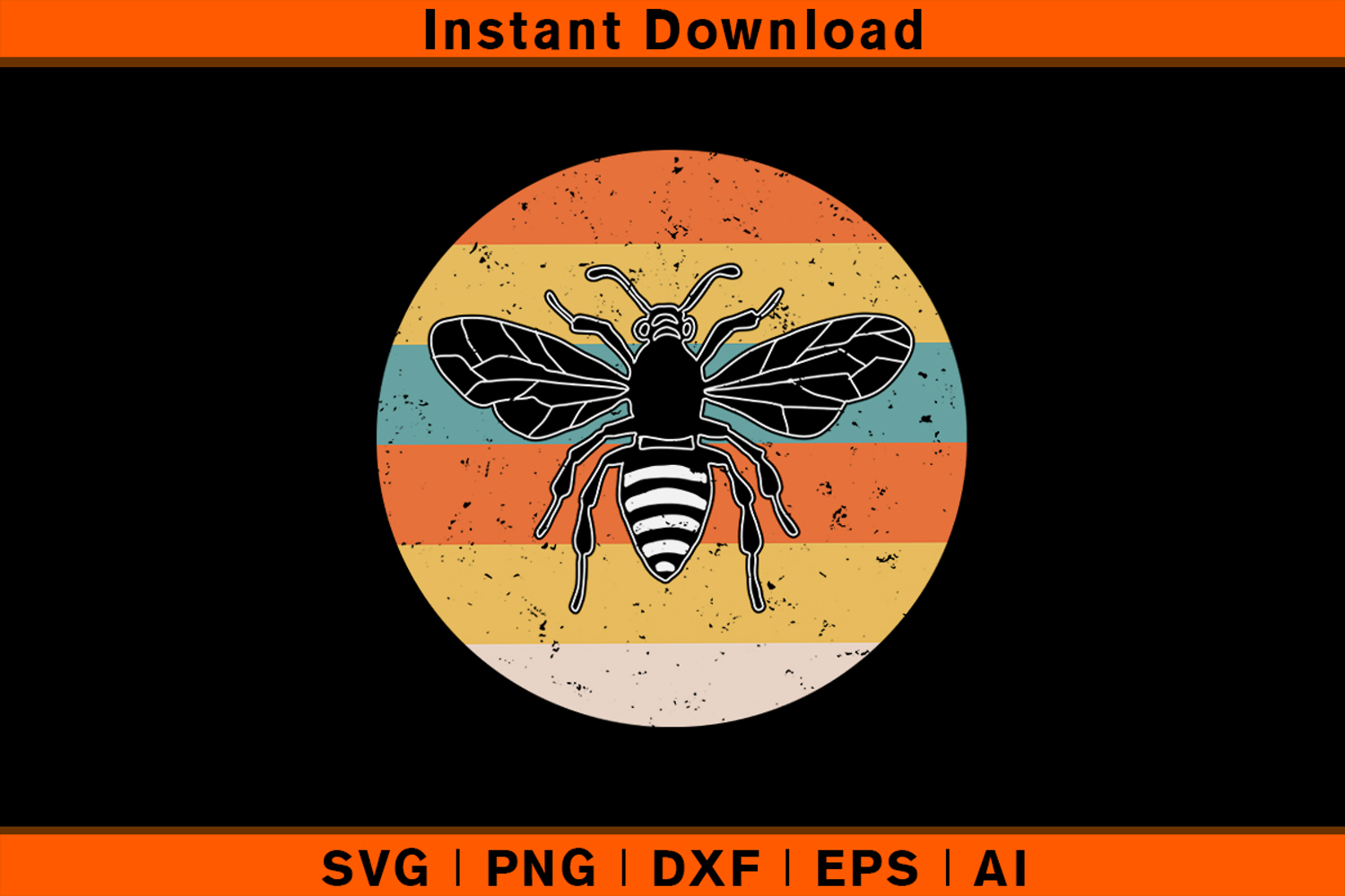 Retro Bee SVG | Vintage Circle Stripes Cut File product image 1
