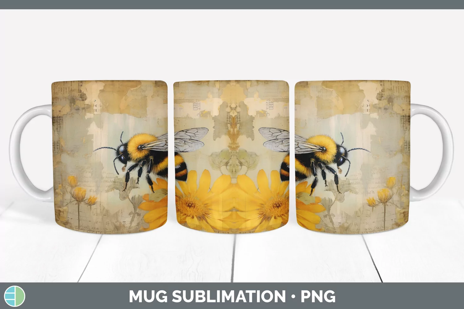 GorgeousDecoupage Bee Mug Wrap design.