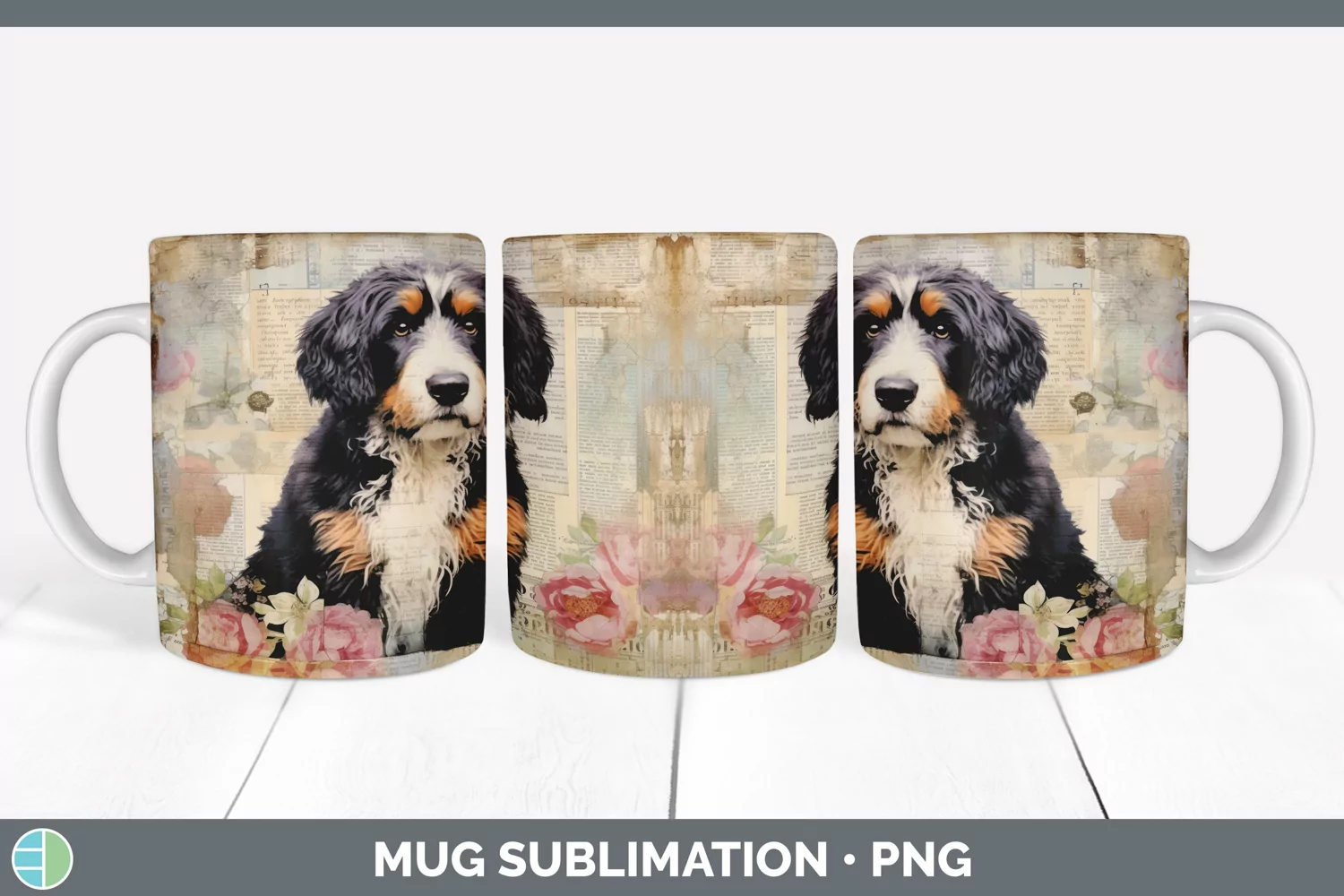 GorgeousDecoupage Bernedoodles Mug Wrap design.