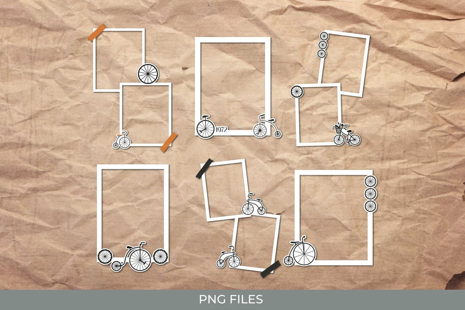 Vintage Bike Article in Newspaper Seamless Pattern Frame Set product image 1
