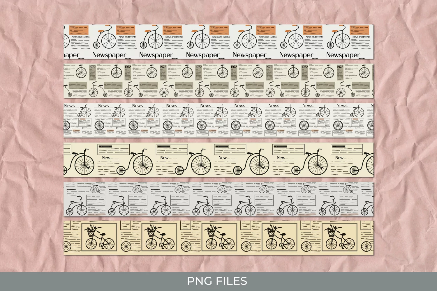 Vintage Bike Article in Newspaper Seamless Pattern Stripe product image 1