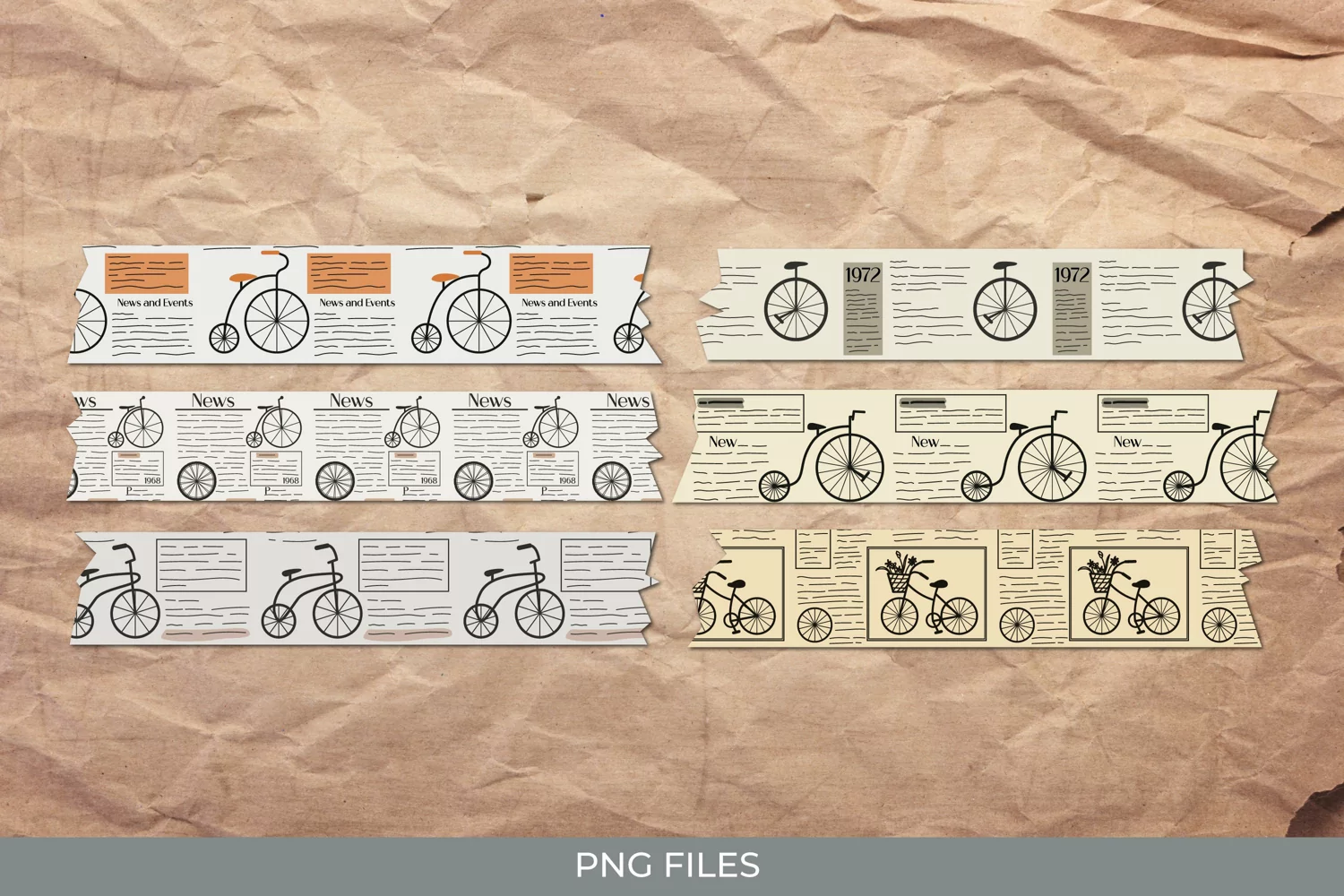 Vintage Bike Article in Newspaper Seamless Pattern Tape product image 1