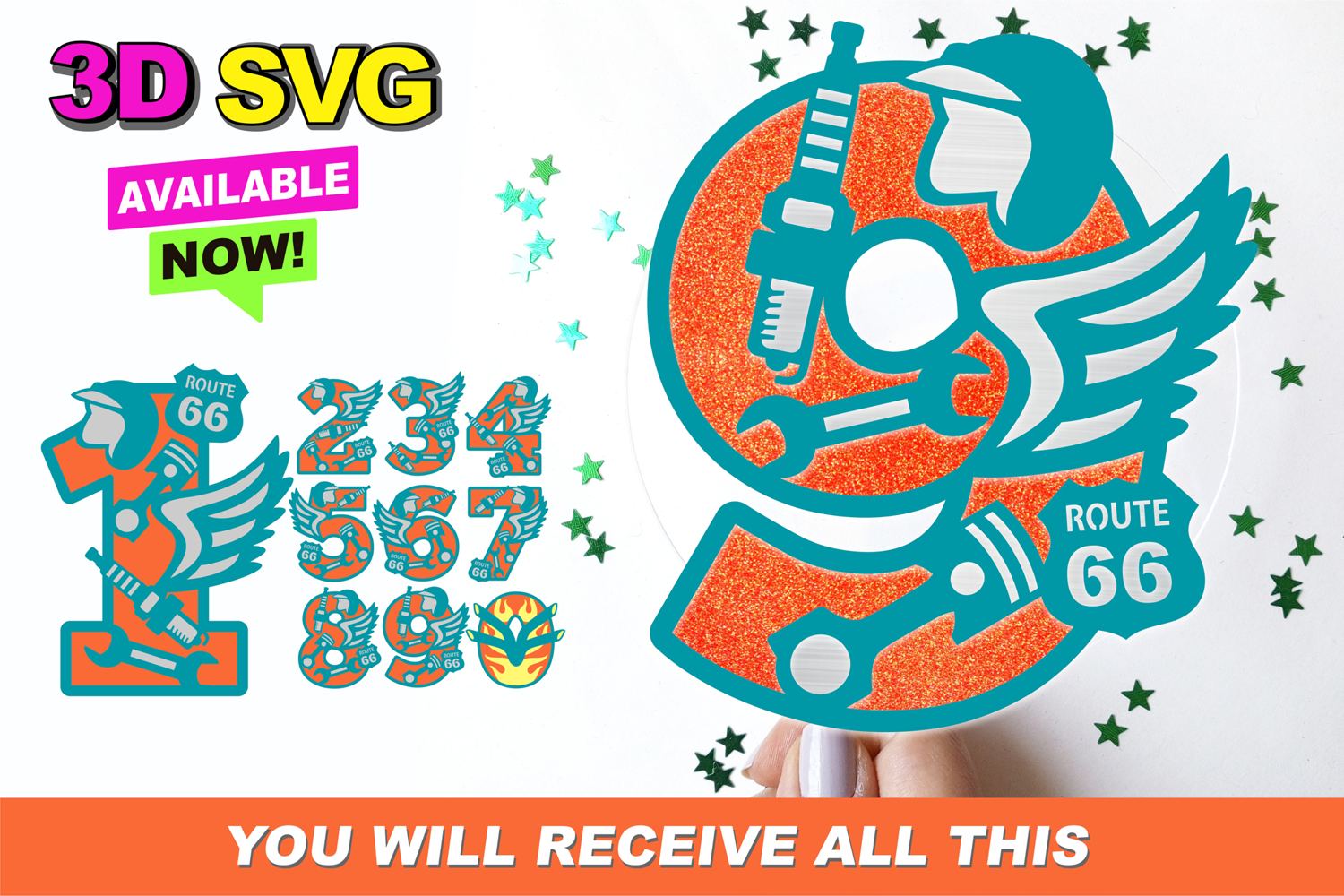 Vintage Motorcycle Numbers 3D SVG product image 1