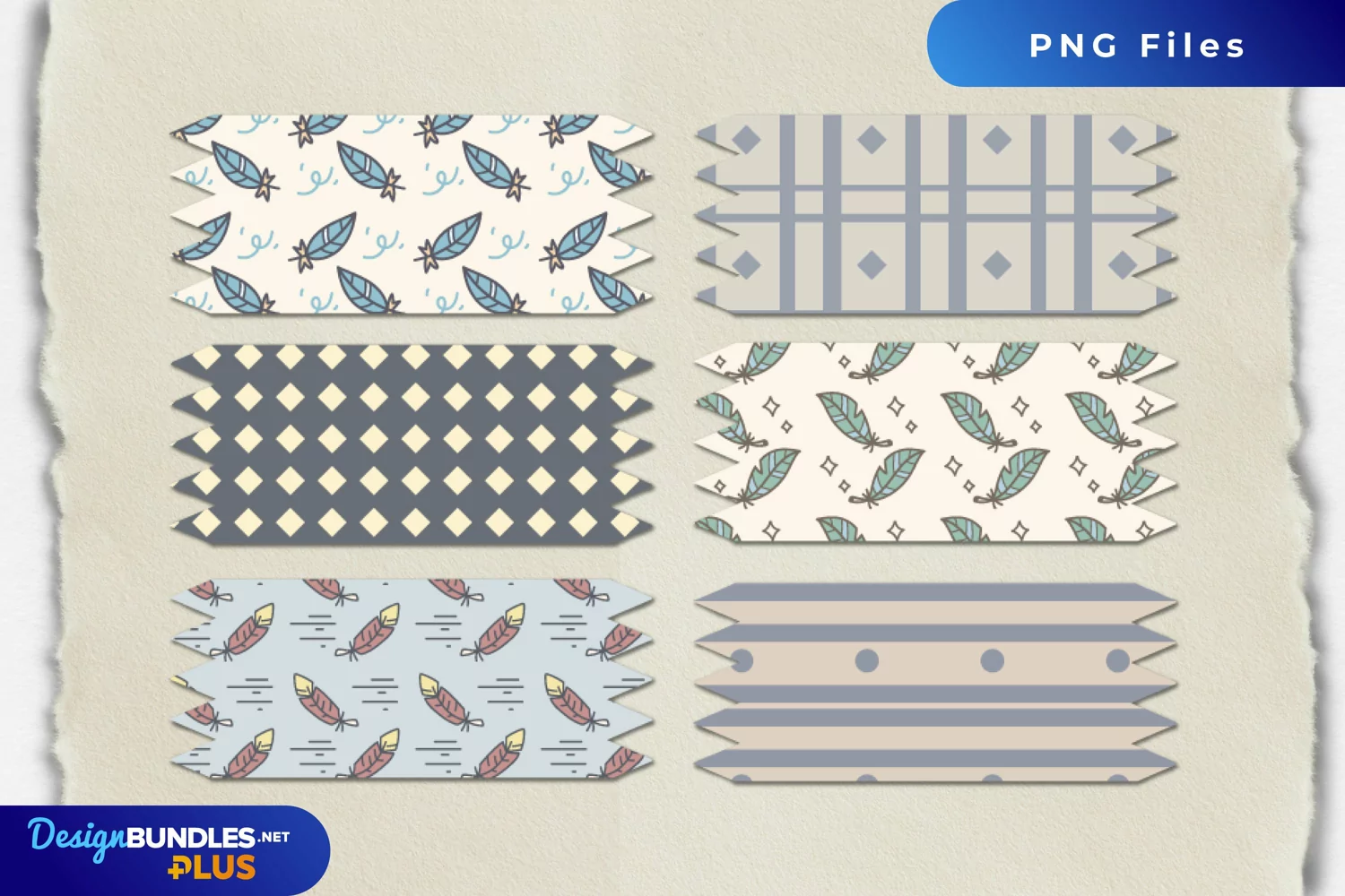 Vintage Bird Feather Seamless Pattern Tape product image 1