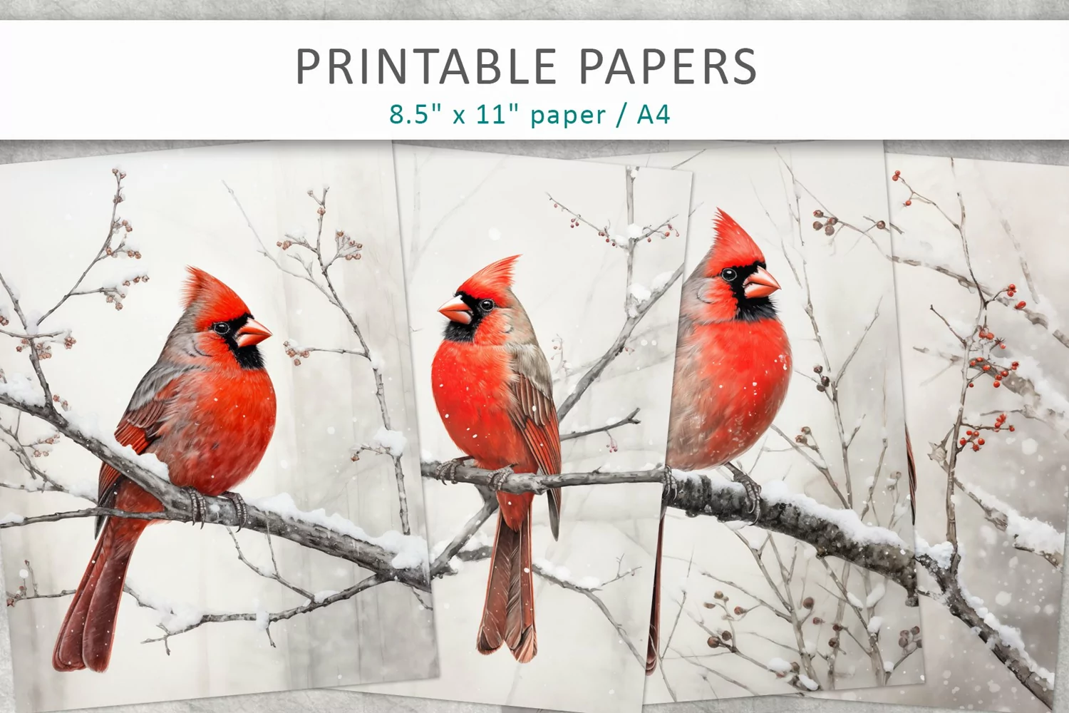 Vintage Cardinal Bird Junk Journal, digital paper product image 1