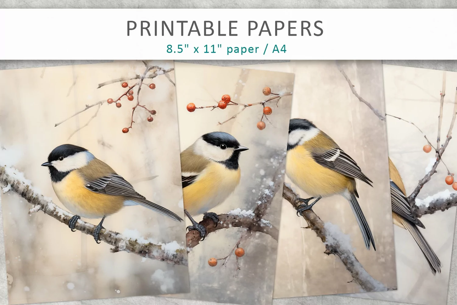 Vintage Winter Bird Junk Journal, digital paper product image 1