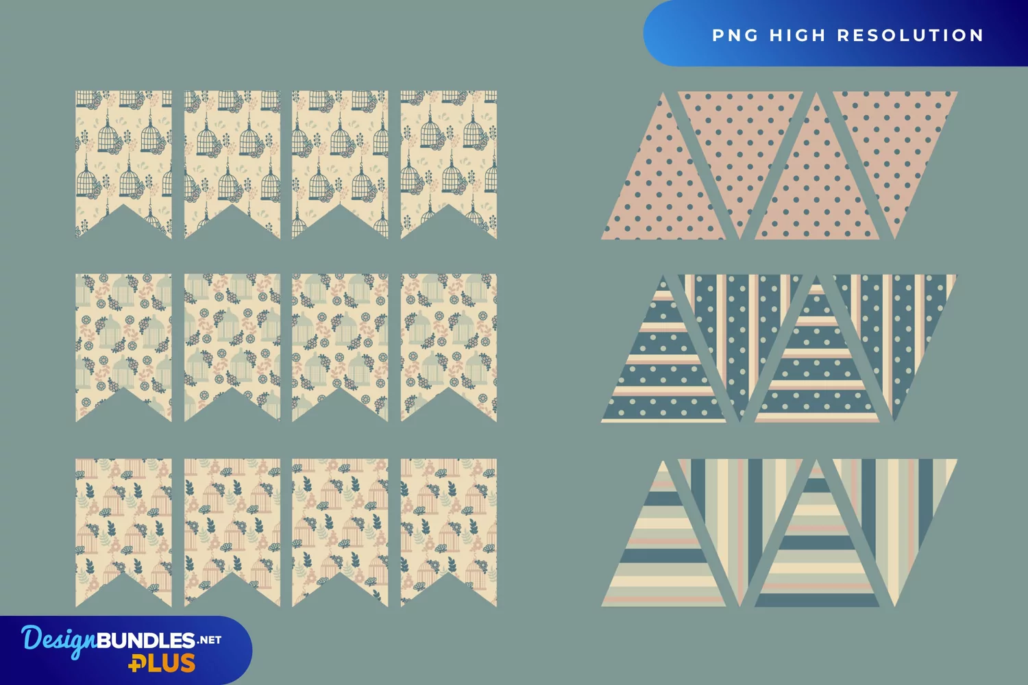 Vintage Birdcage and Floral Bunting Banner Set product image 1