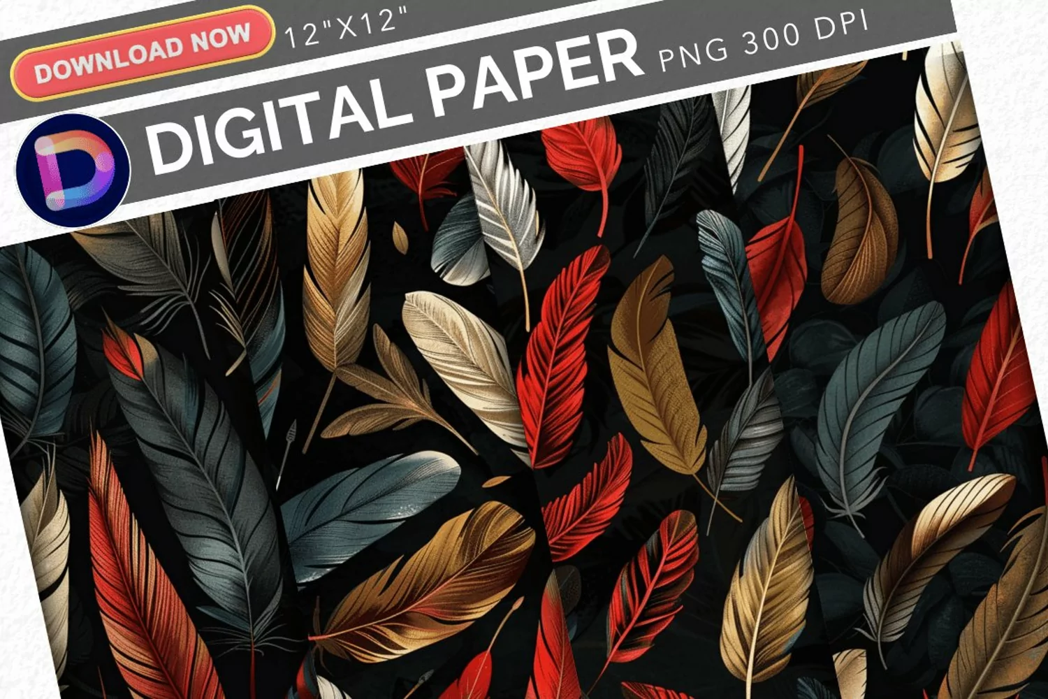 Vintage Birds Feathers Digital Paper product image 1