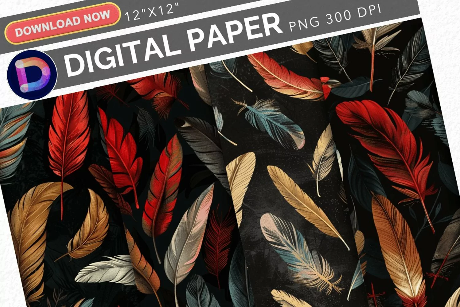 Vintage Birds Feathers Digital Paper product image 1