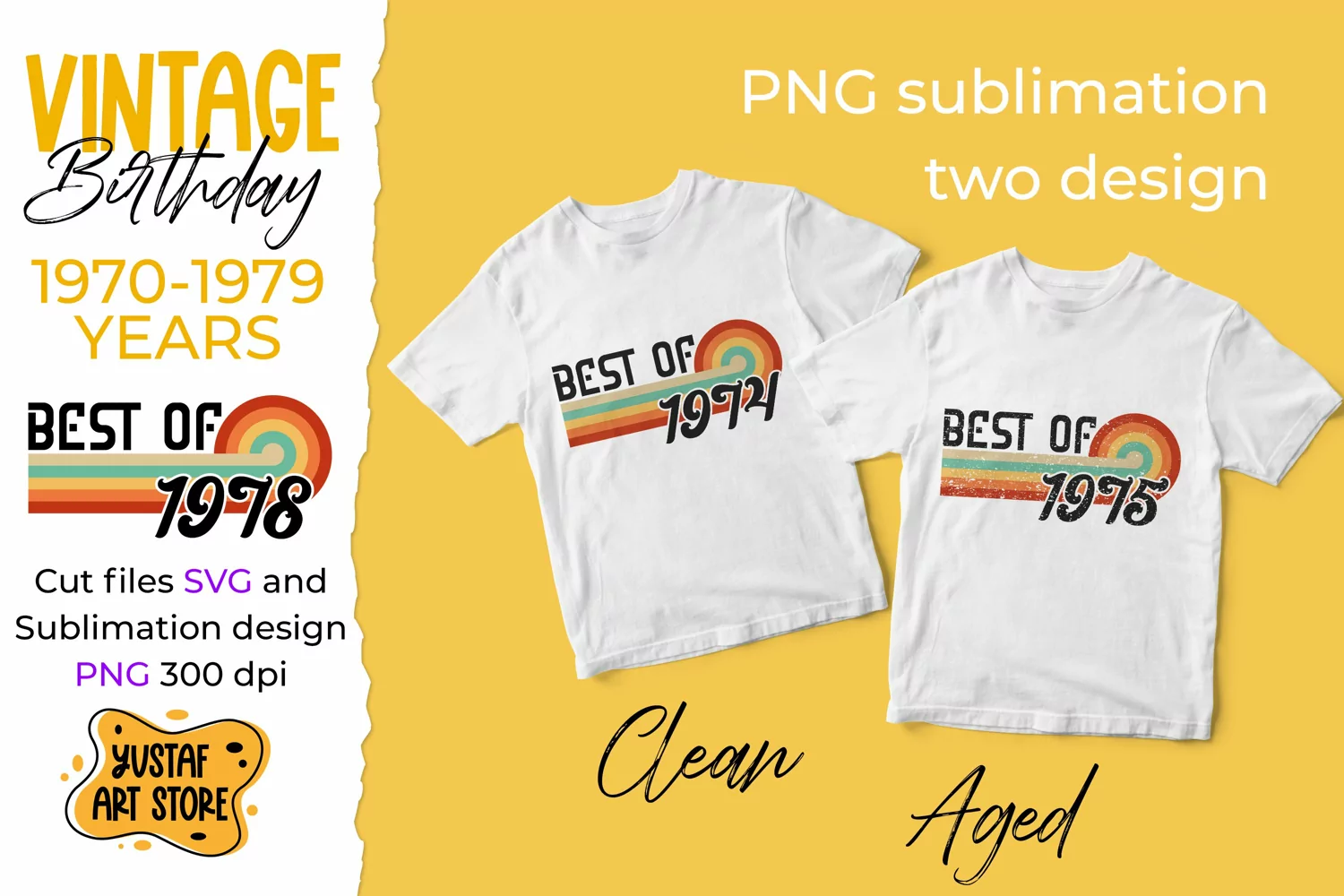 Vintage Birthday cut files and sublimation. 1970-1979 years product image 1