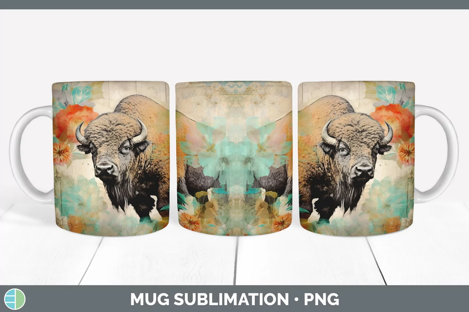 GorgeousDecoupage Bisons Mug Wrap design.