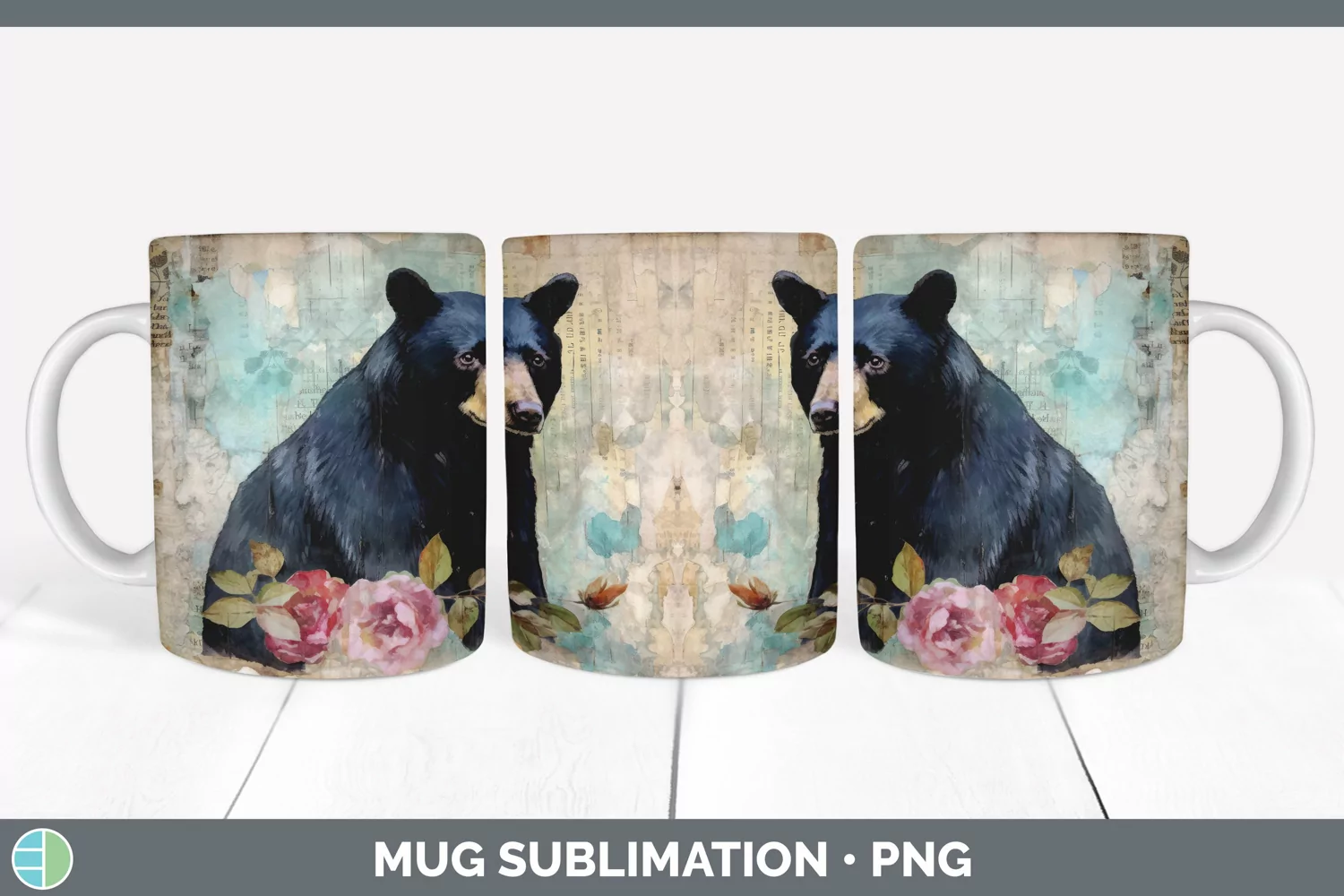 GorgeousDecoupage Black Bears Mug Wrap design.