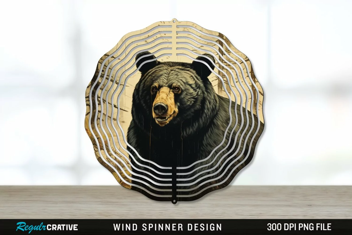 Vintage Black Bear Wind Spinner Sublimation PNG Design product image 1