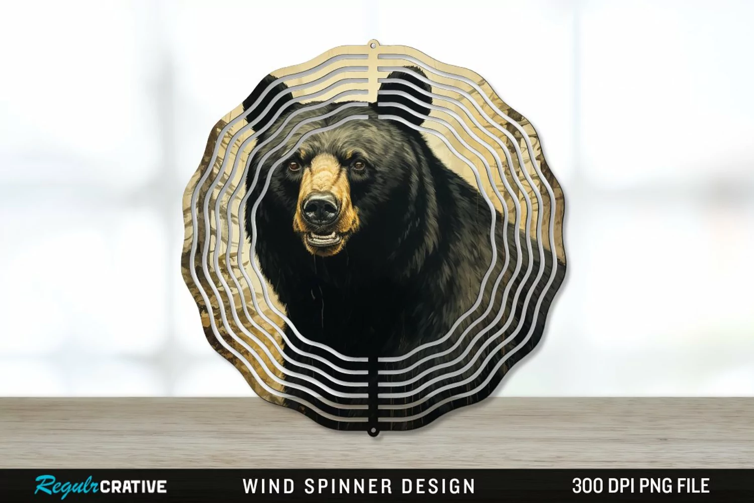 Vintage Black Bear Wind Spinner Sublimation PNG Design product image 1