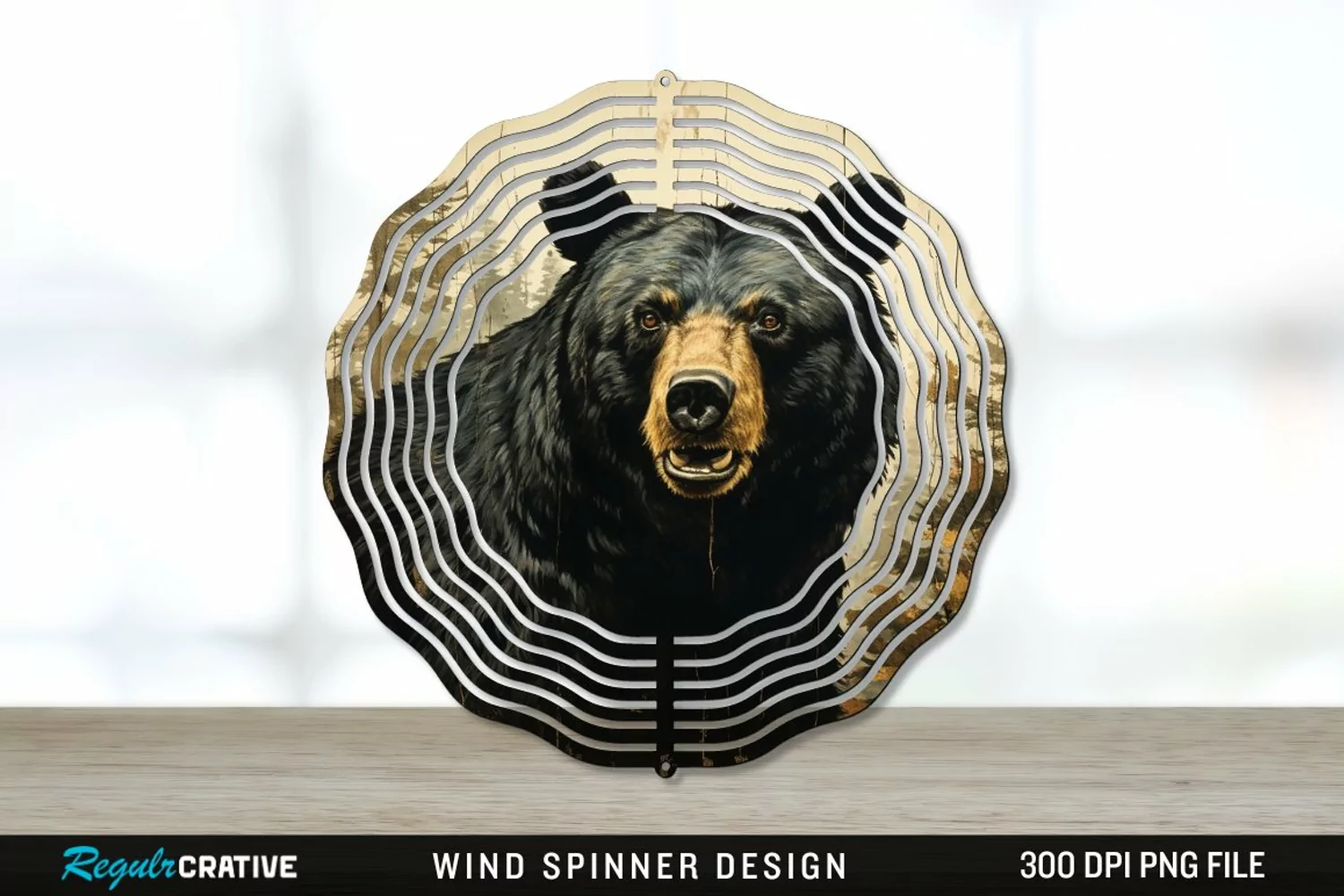 Vintage Black Bear Wind Spinner Sublimation PNG Design product image 1
